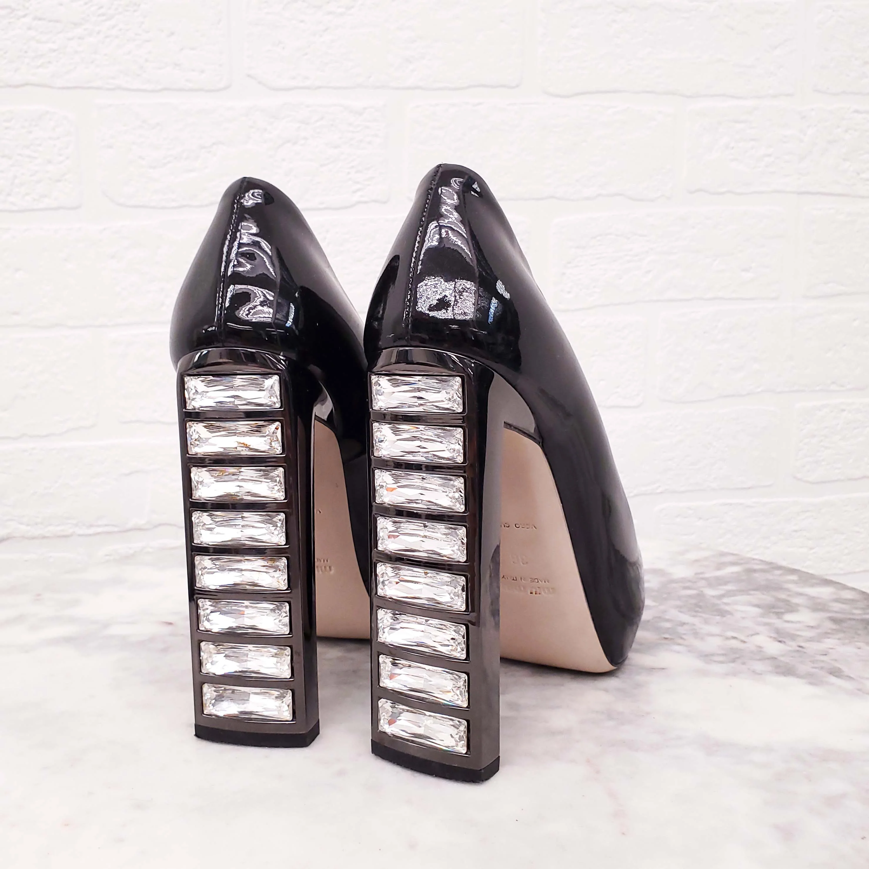 MIU MIU BLACK CRYSTAL HEELS - SIZE 36 - Image 3