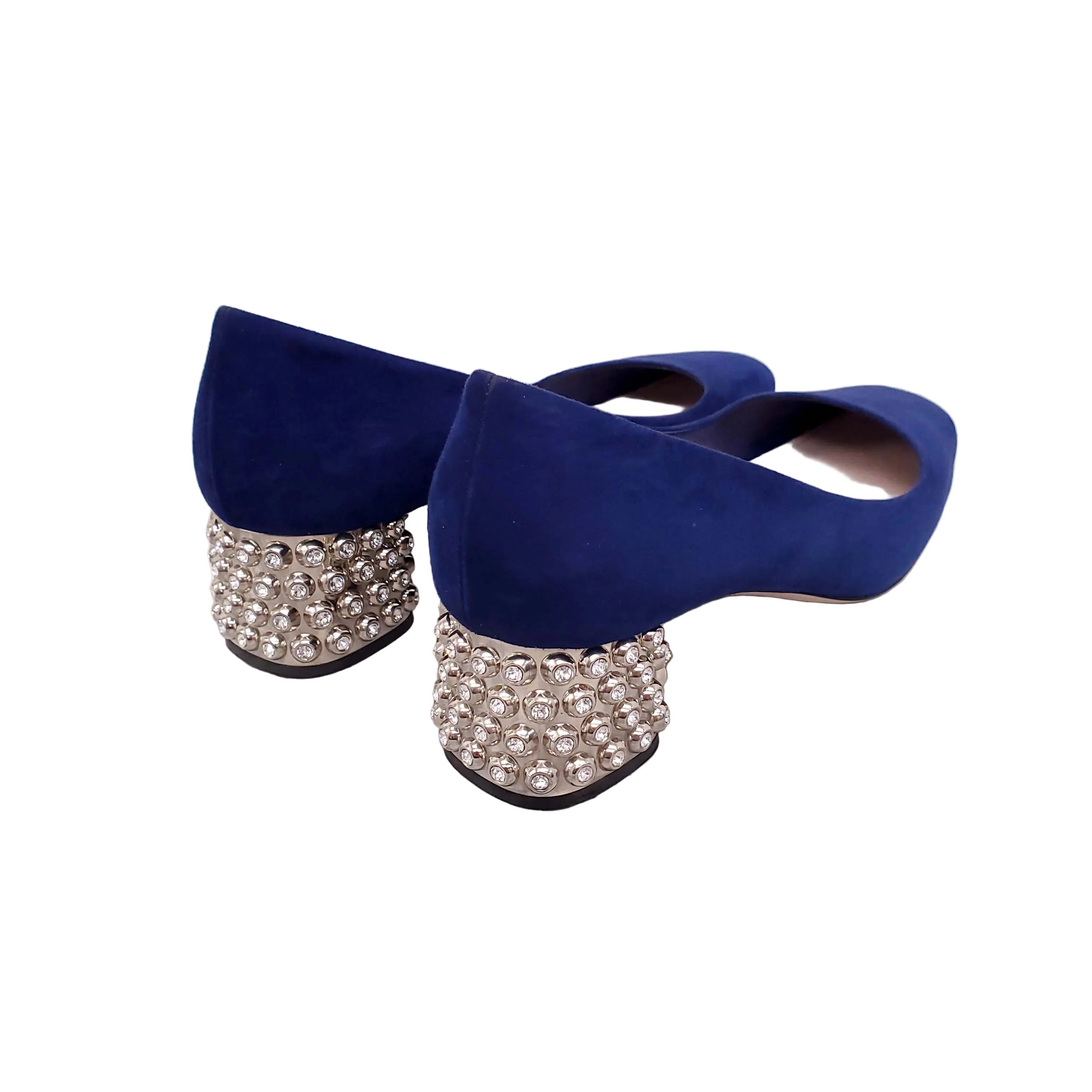 MIU MIU BLUE SUEDE HEELS WITH CRYSTAL HEEL - SIZE 38 - Image 3