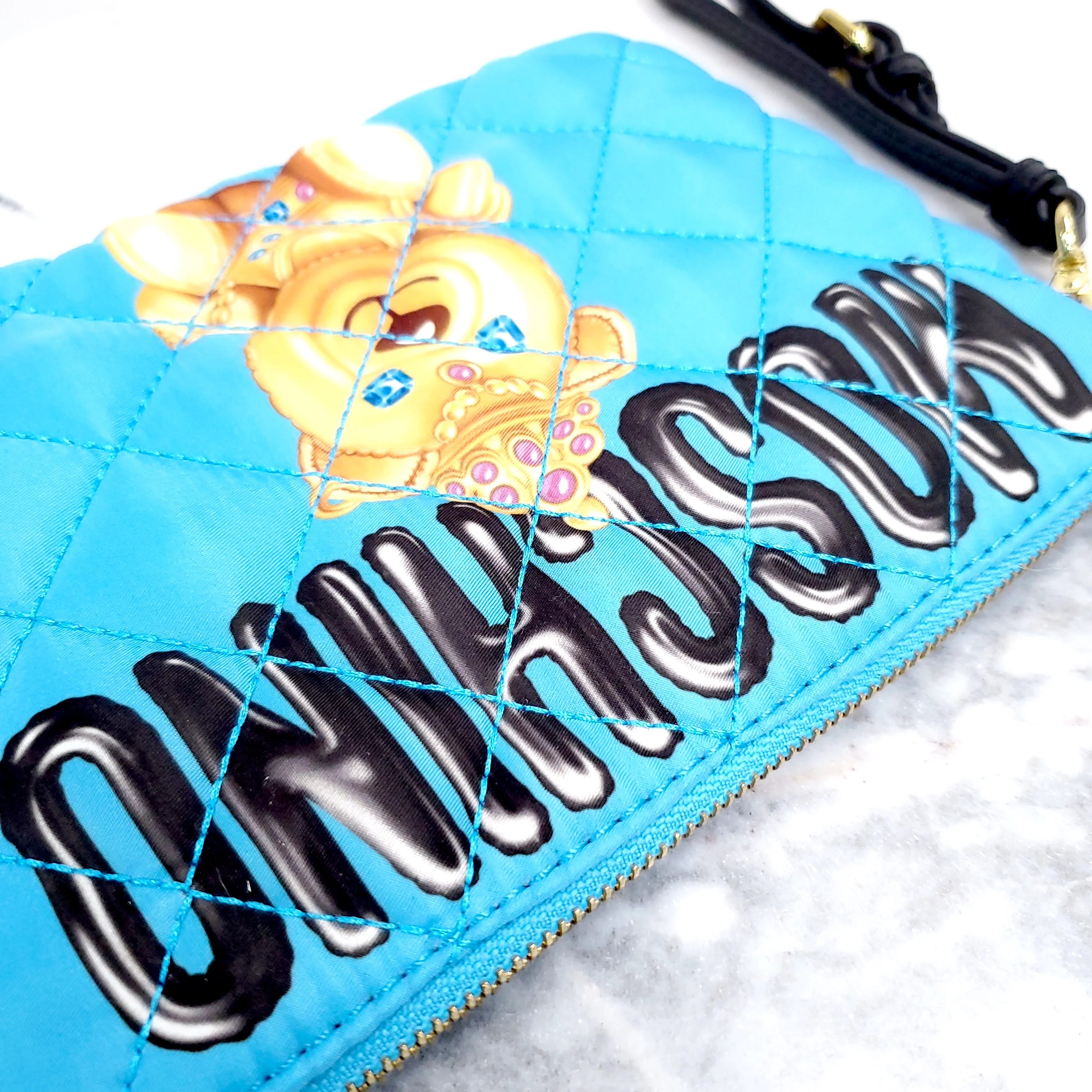 MOSCHINO COUTURE BLUE QUILTED BEAR WRISTLET - Image 3