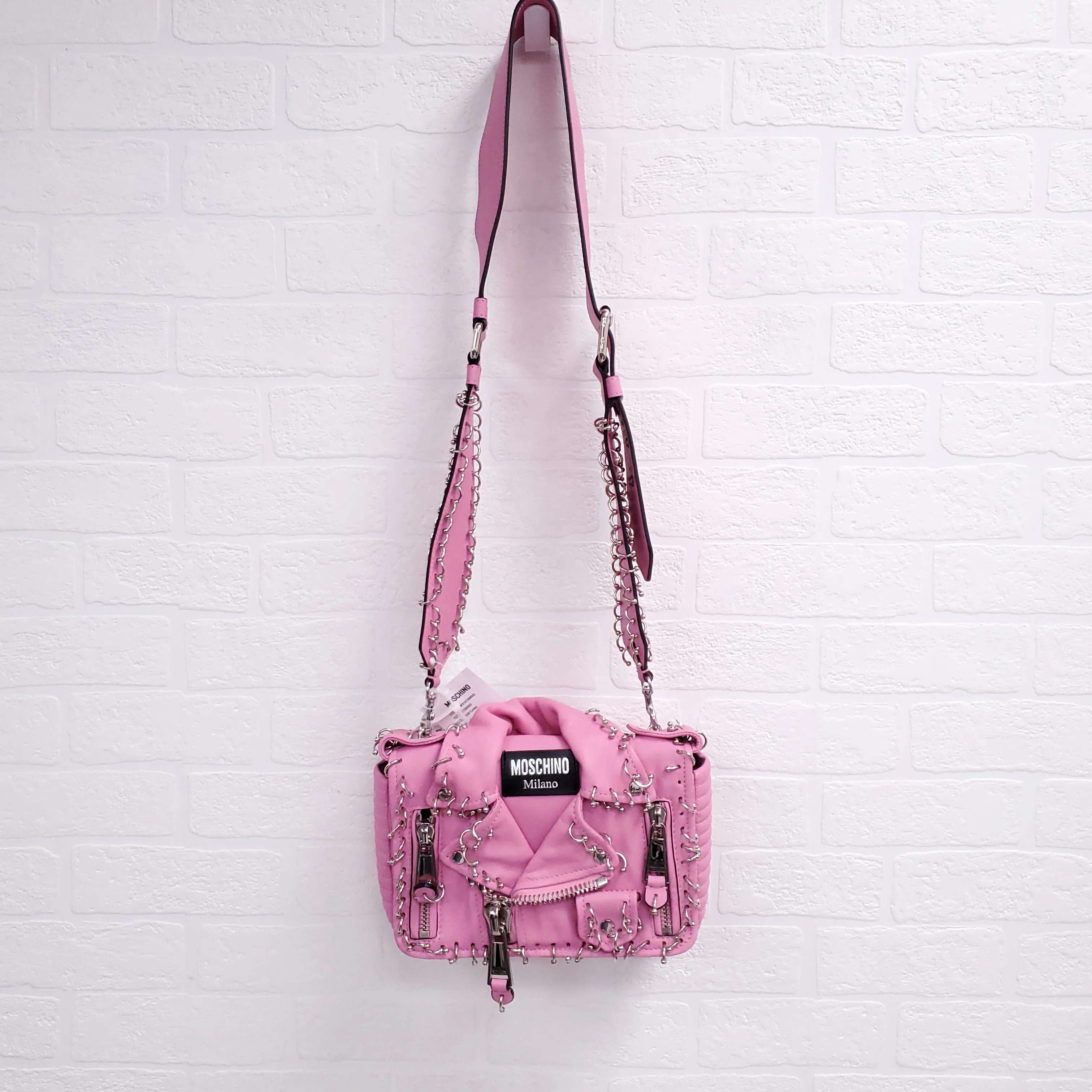 MOSCHINO PINK BIKER JACKET PIERCING SHOULDER BAG - Image 3