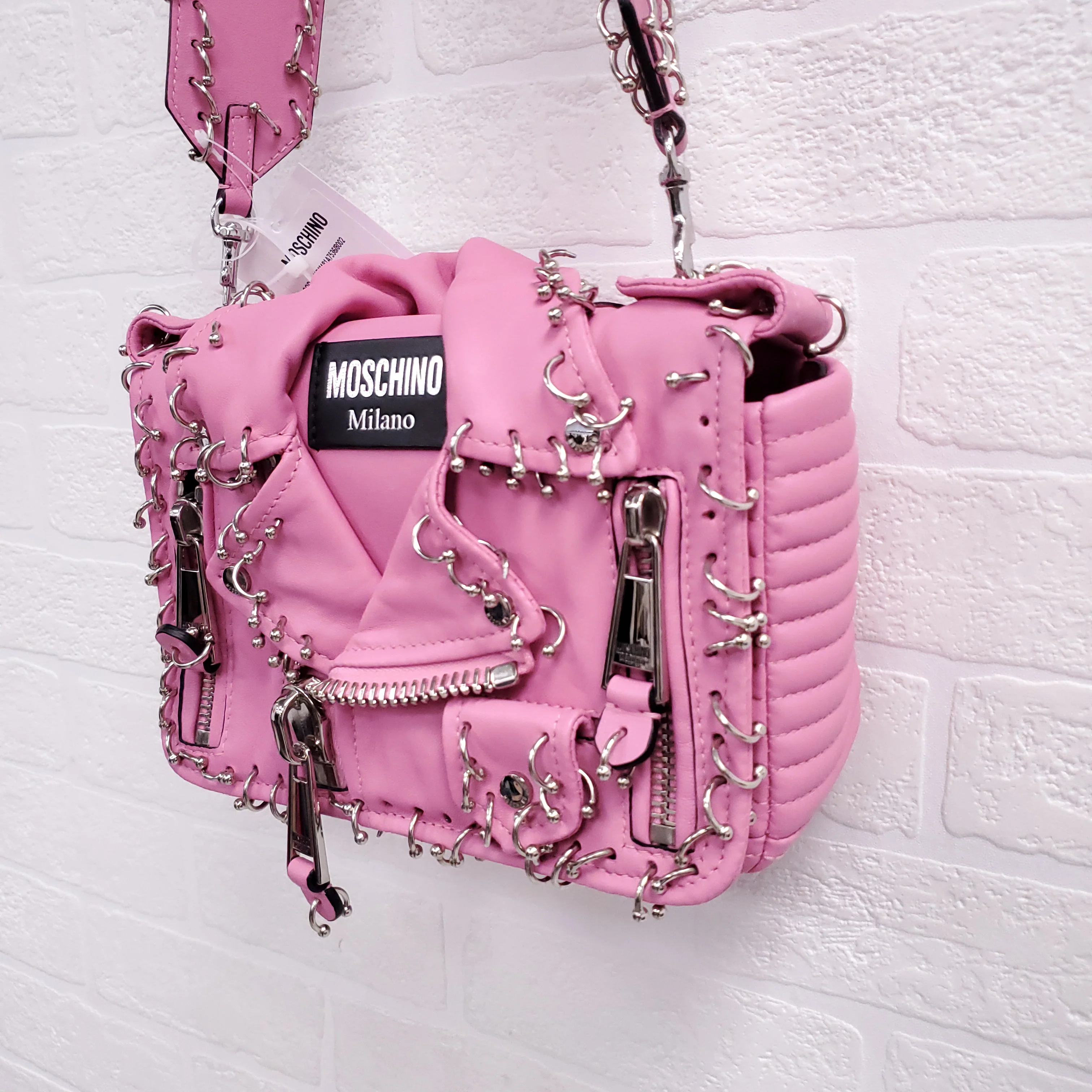 MOSCHINO PINK BIKER JACKET PIERCING SHOULDER BAG - Image 4