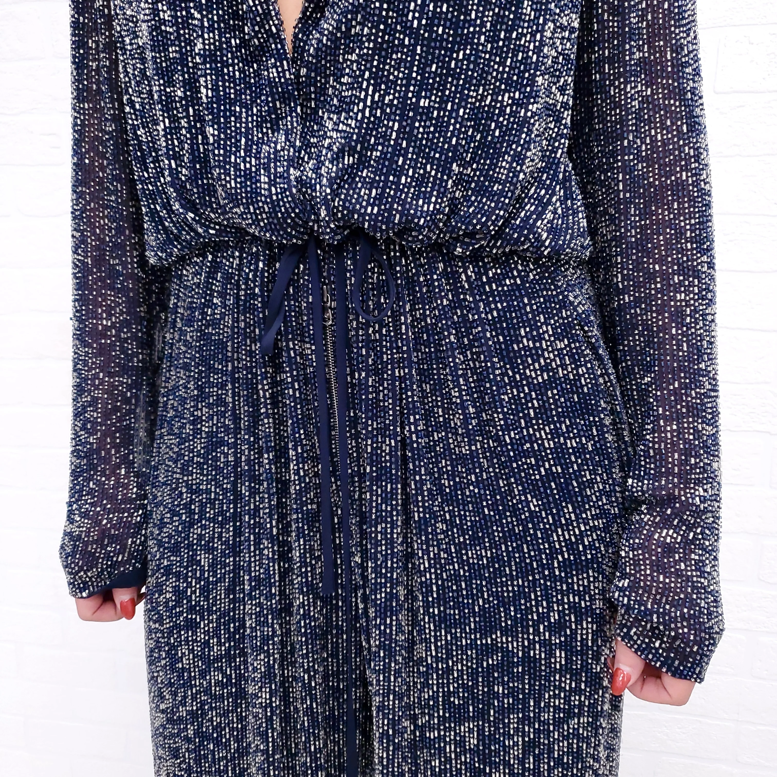 NAEEM KHAN NAVY BLUE BEADED JUMPSUIT ($8900) - SIZE 12 - Image 3