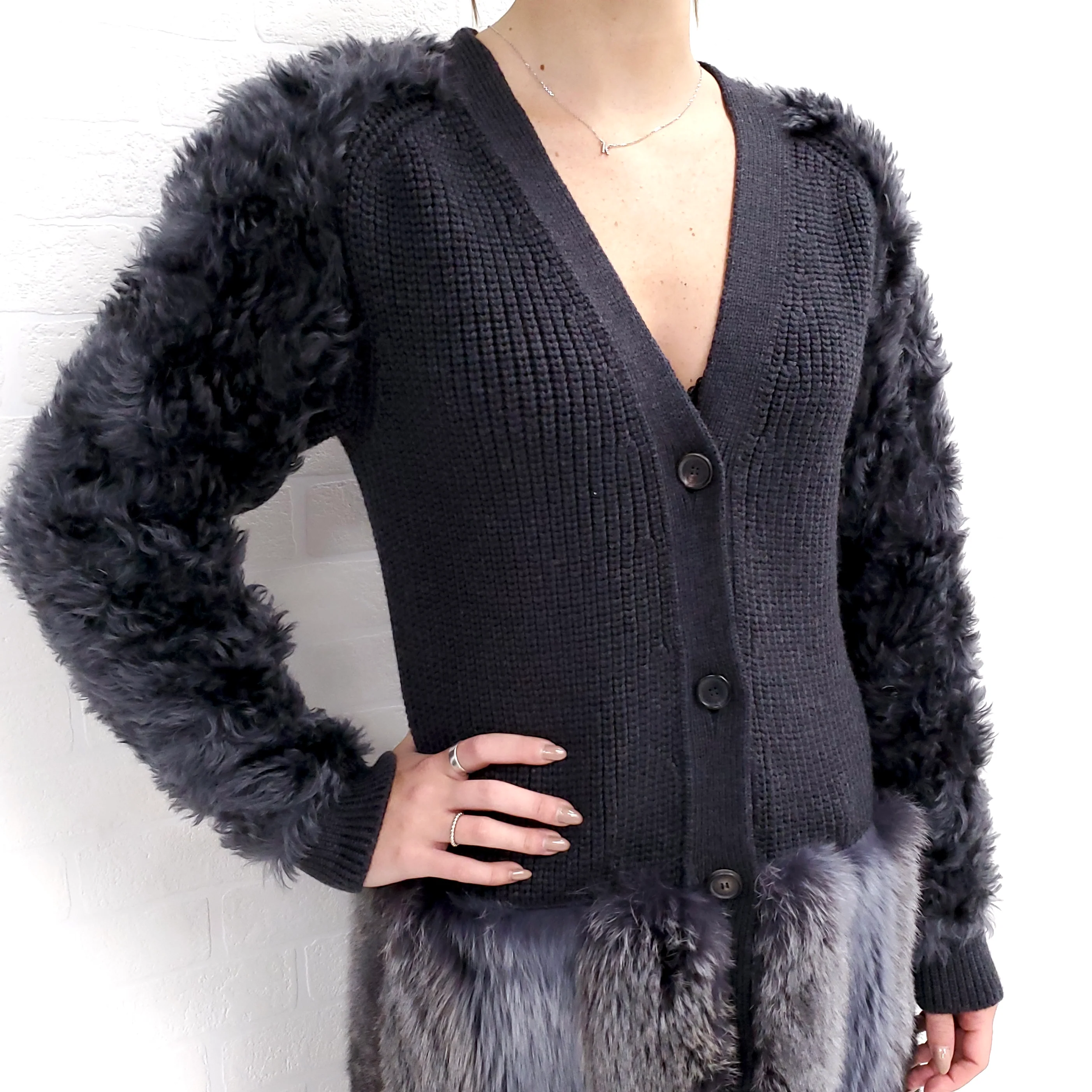 NINA RICCI CARDIGAN WITH FUR ($2500) -  SIZE L - Image 3