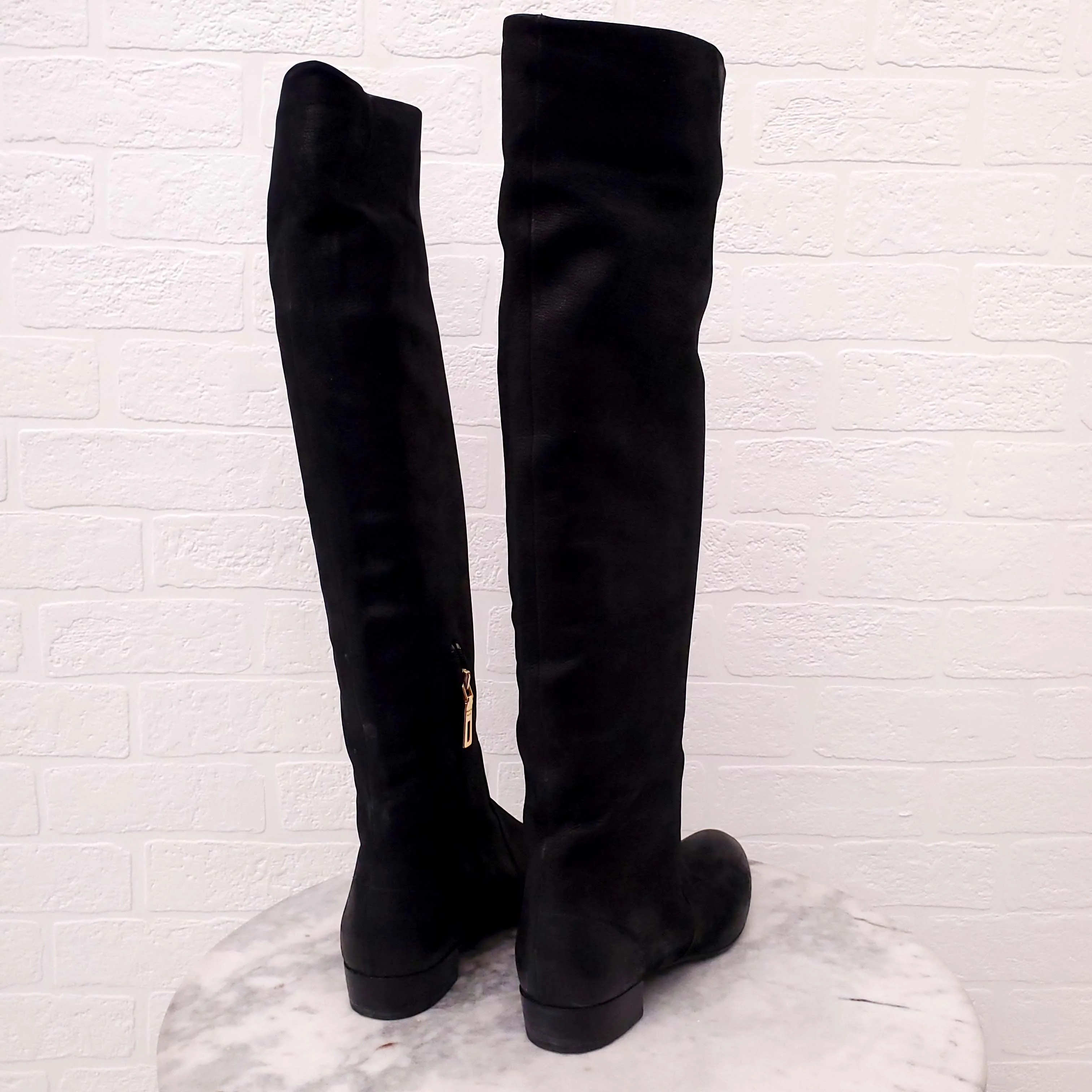 PRADA BLACK DISTRESSED BOOTS WITH GOLD ZIPPER - SIZE 36.5 - Image 3