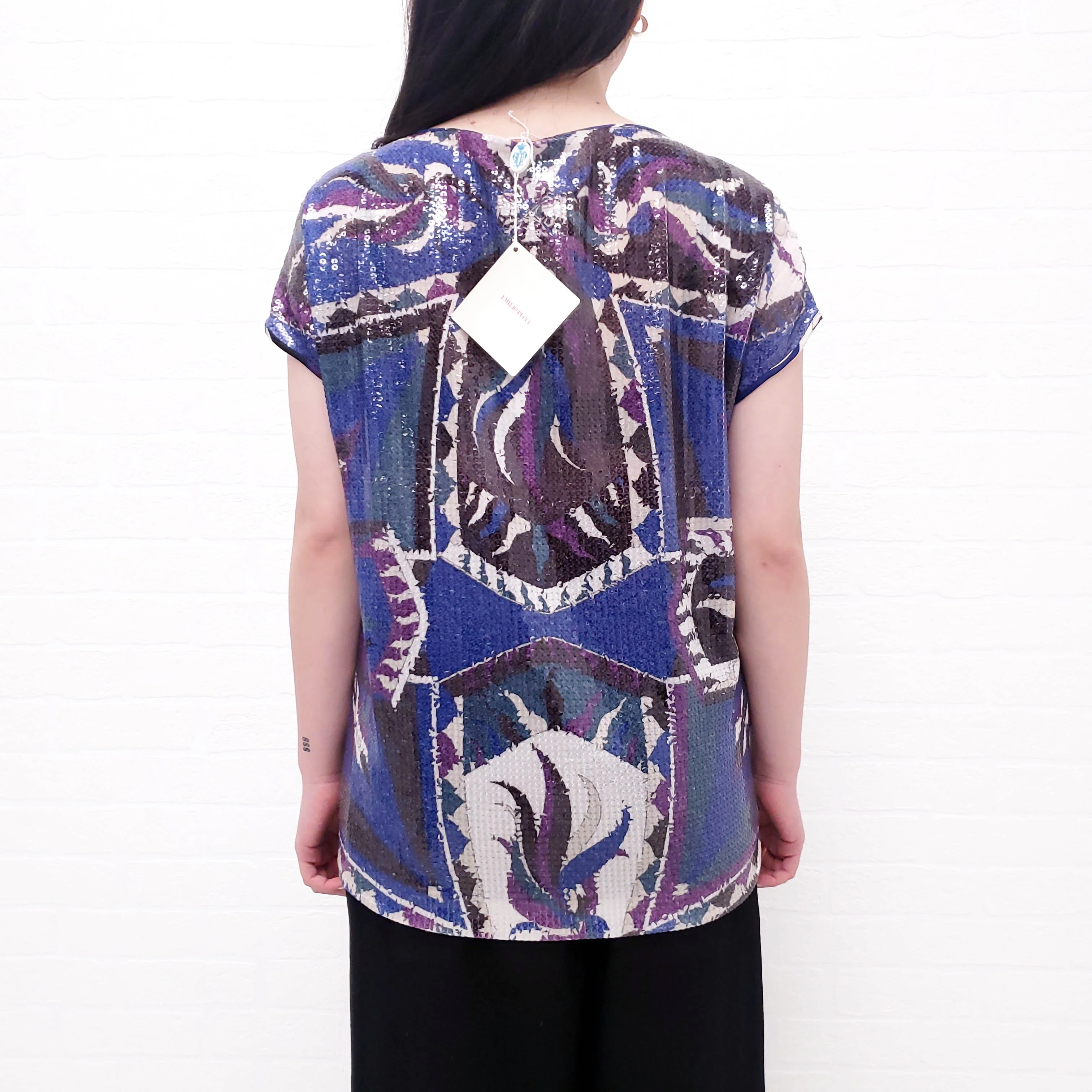 EMILIO PUCCI BLUE AND PURPLE SEQUIN TOP - SIZE 40 - Image 5