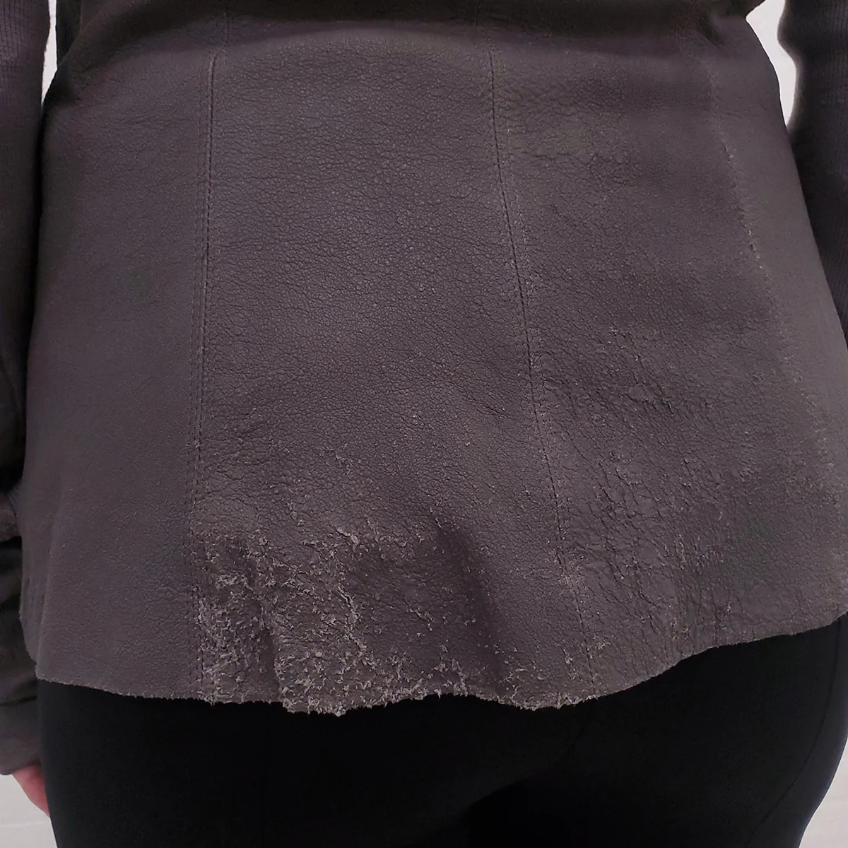 RICK OWENS DUST GREY LAMB LEATHER DRAPED JACKET - SIZE 10 - Image 3