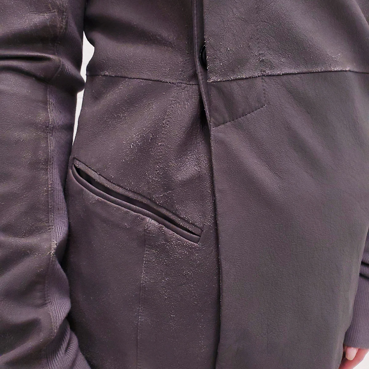 RICK OWENS DUST GREY LAMB LEATHER DRAPED JACKET - SIZE 10 - Image 5