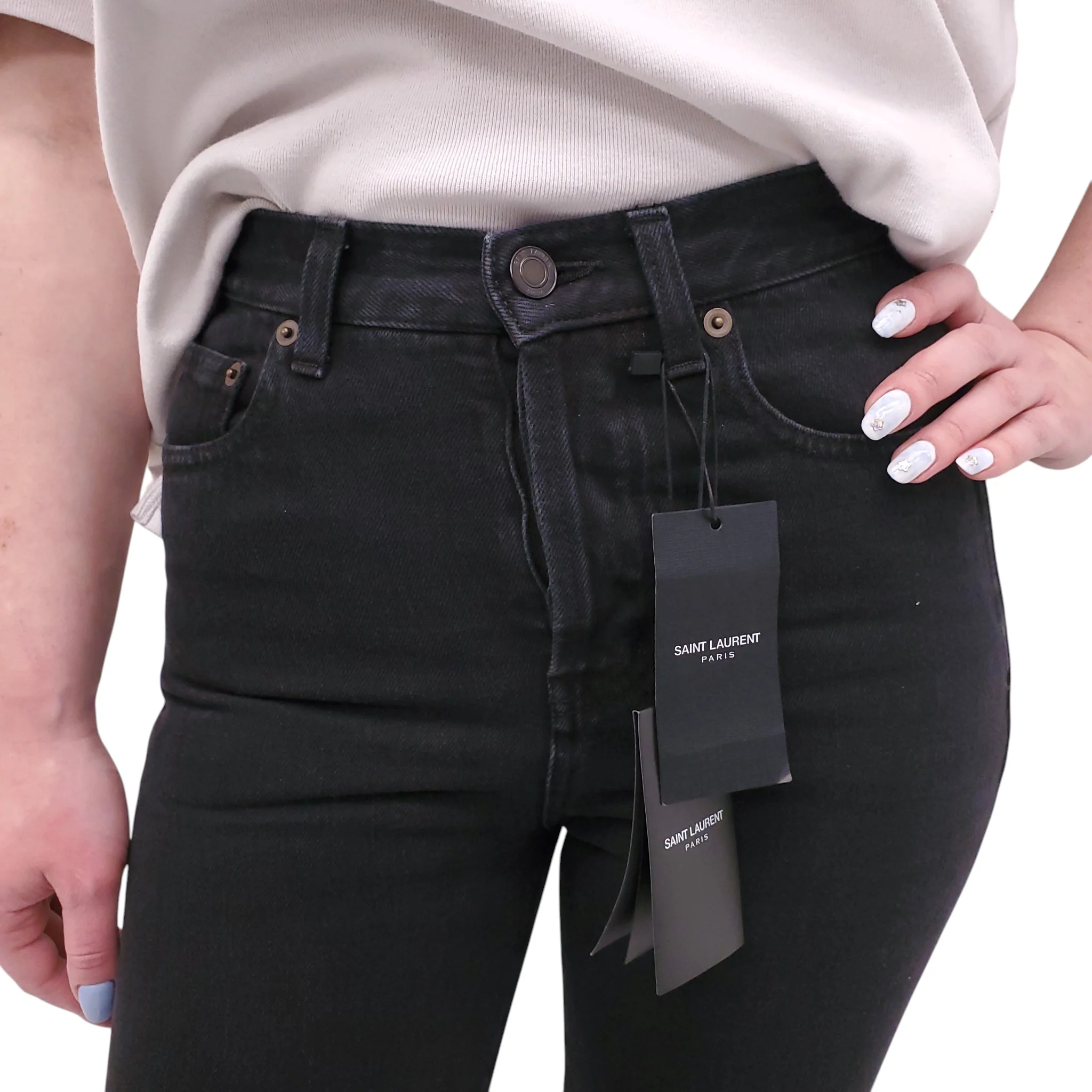 SAINT LAURENT BLACK HIGH-WAISTED DENIM JEANS - SIZE 26 - Image 3