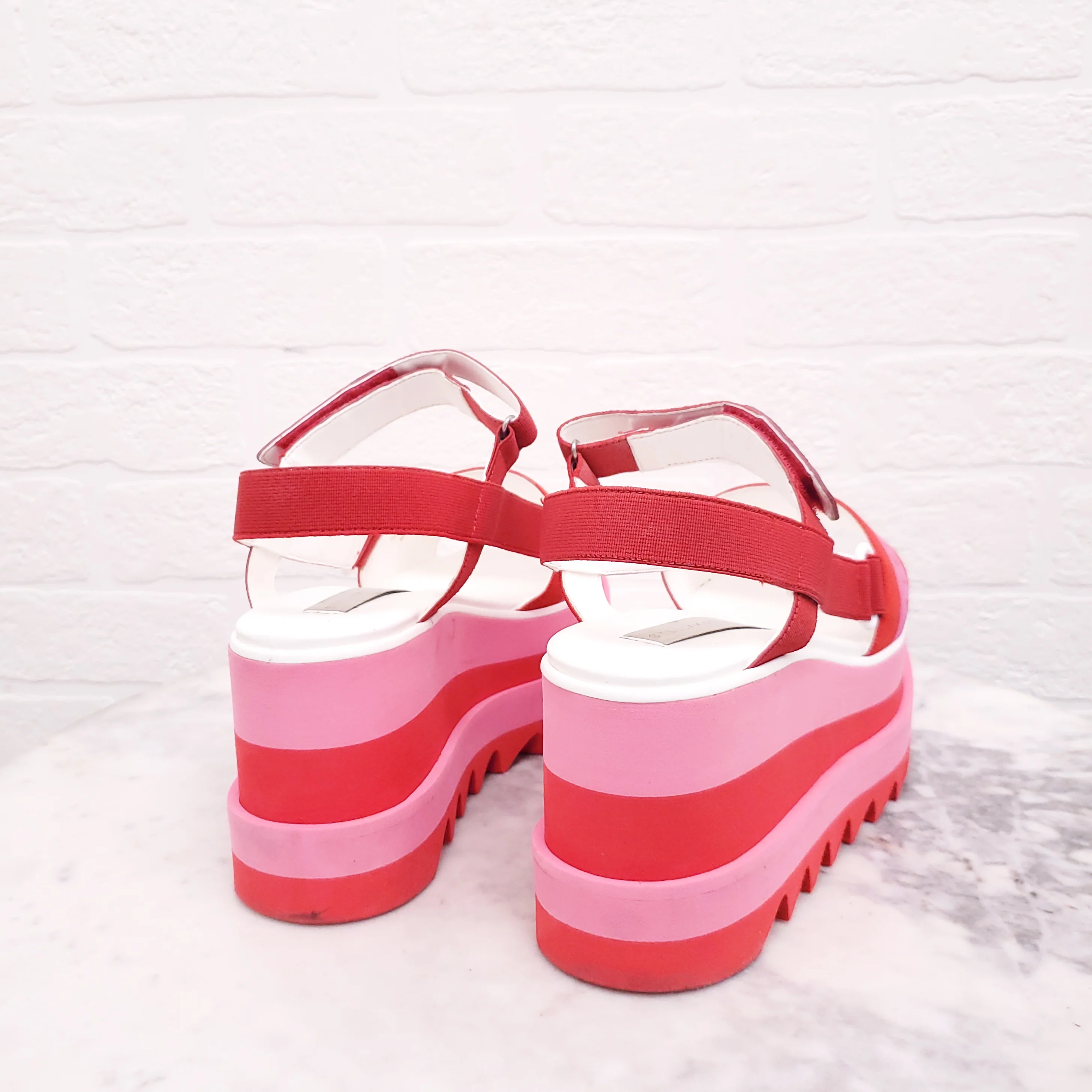 STELLA MCCARTNEY PINK AND RED LOGO PLATFORM SANDALS - SIZE 37 - Image 5