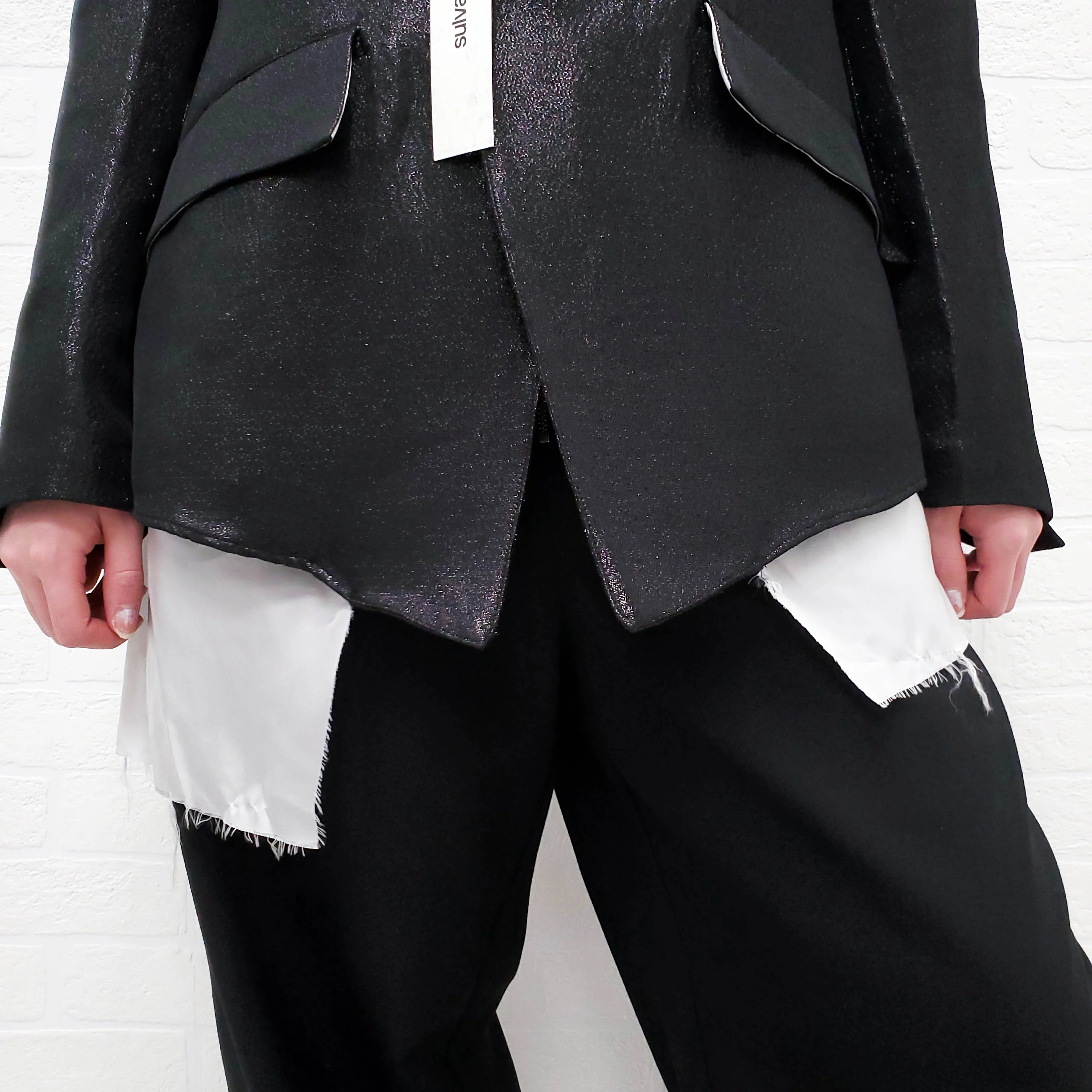 SULVAM BLACK OVERSIZED SPARKLE LAYERED BLAZER - SIZE S - Image 3