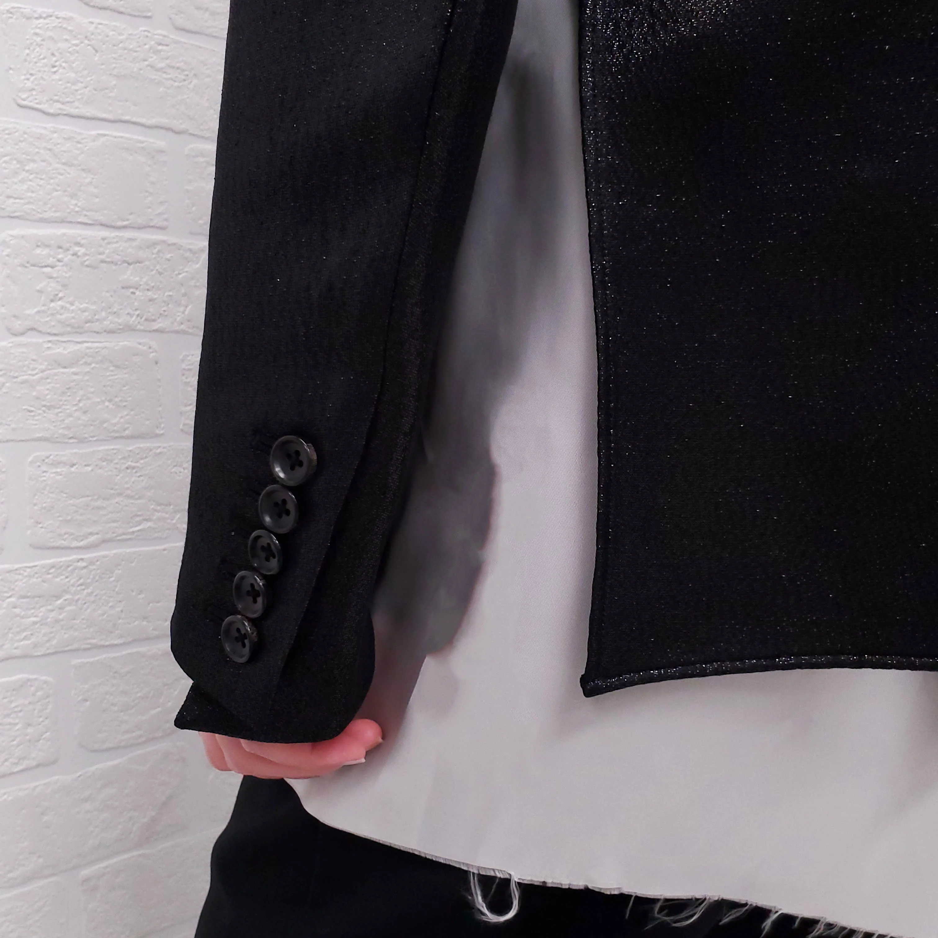 SULVAM BLACK OVERSIZED SPARKLE LAYERED BLAZER - SIZE S - Image 6