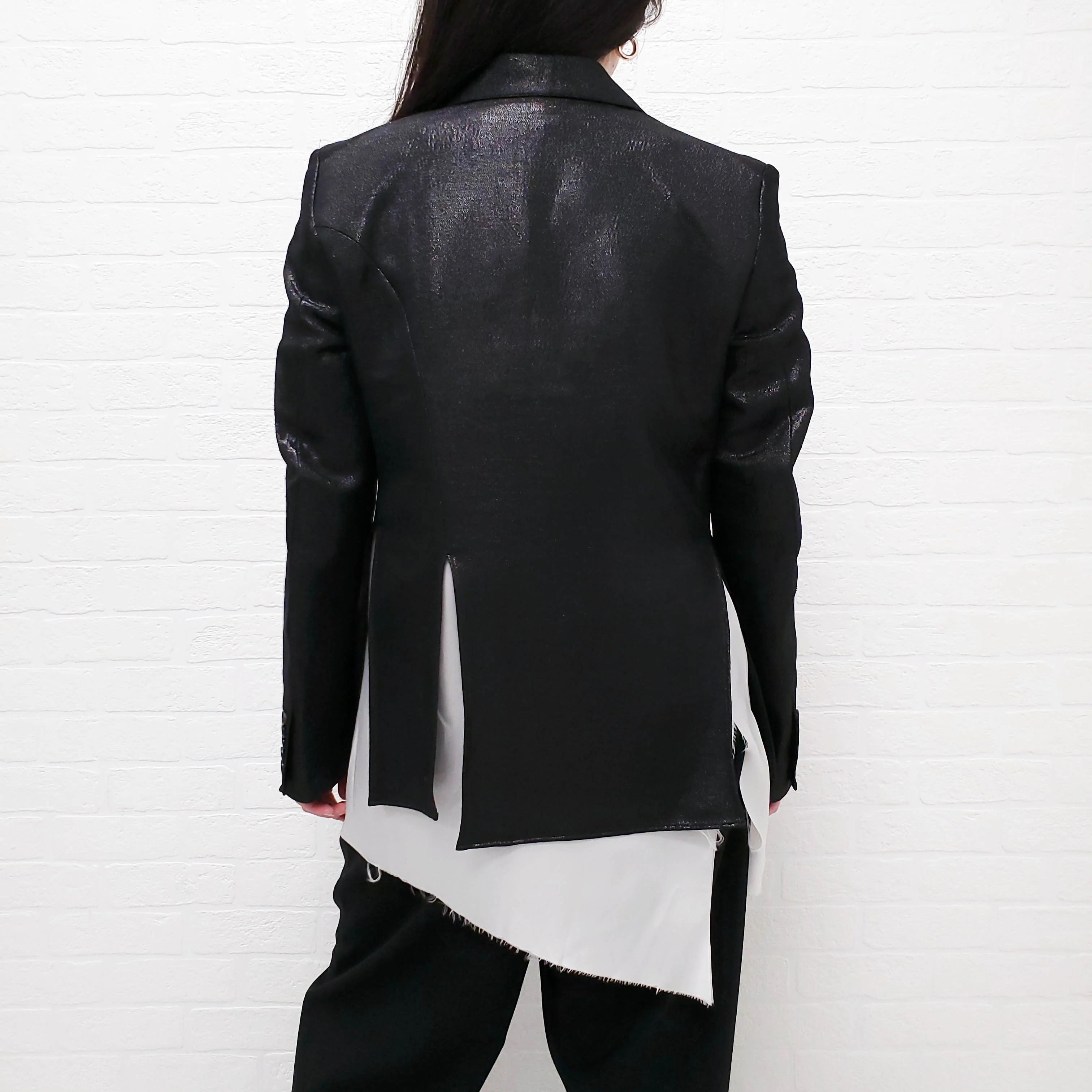 SULVAM BLACK OVERSIZED SPARKLE LAYERED BLAZER - SIZE S - Image 7