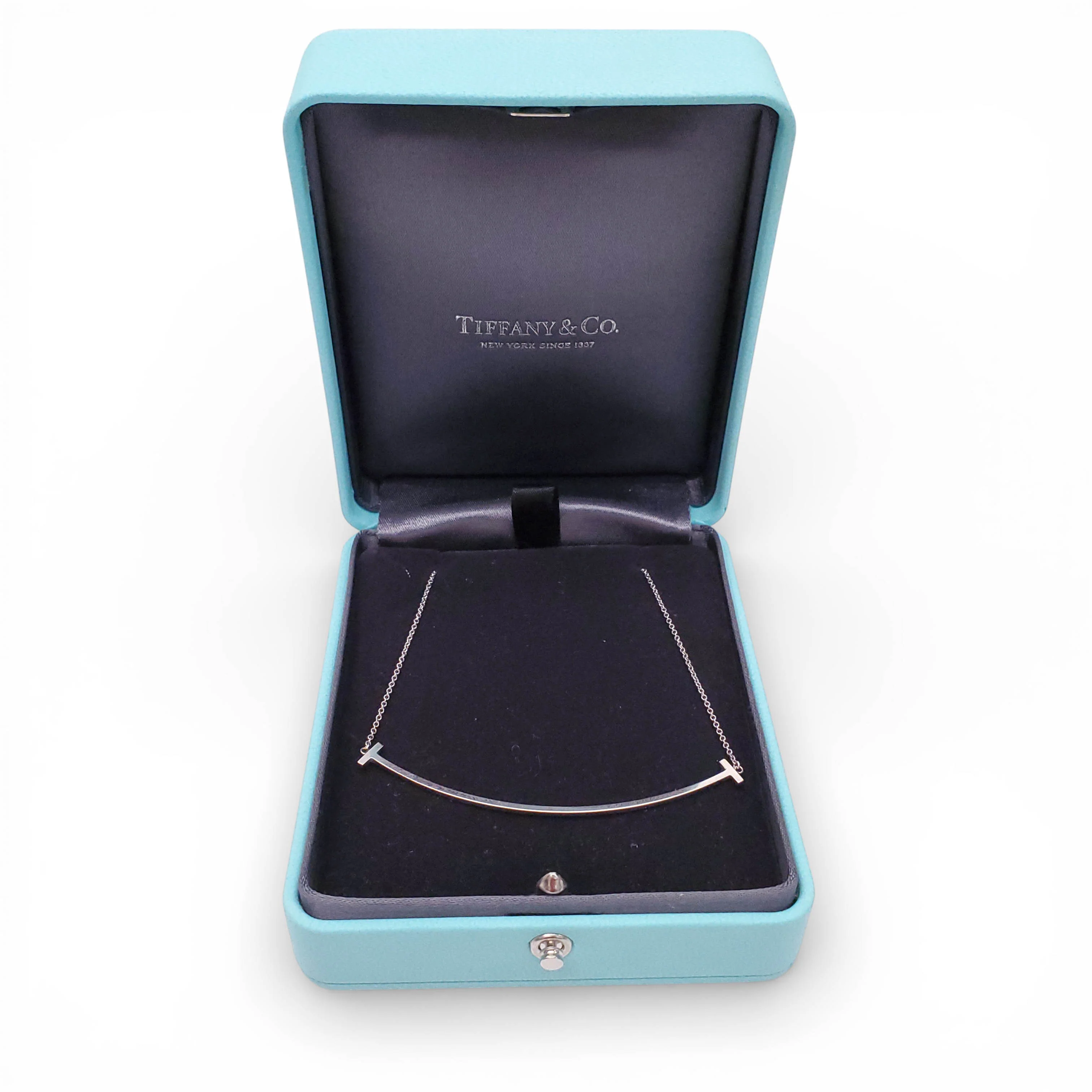 TIFFANY & CO 18K WHITE GOLD LARGE T SMILE NECKLACE - Image 3