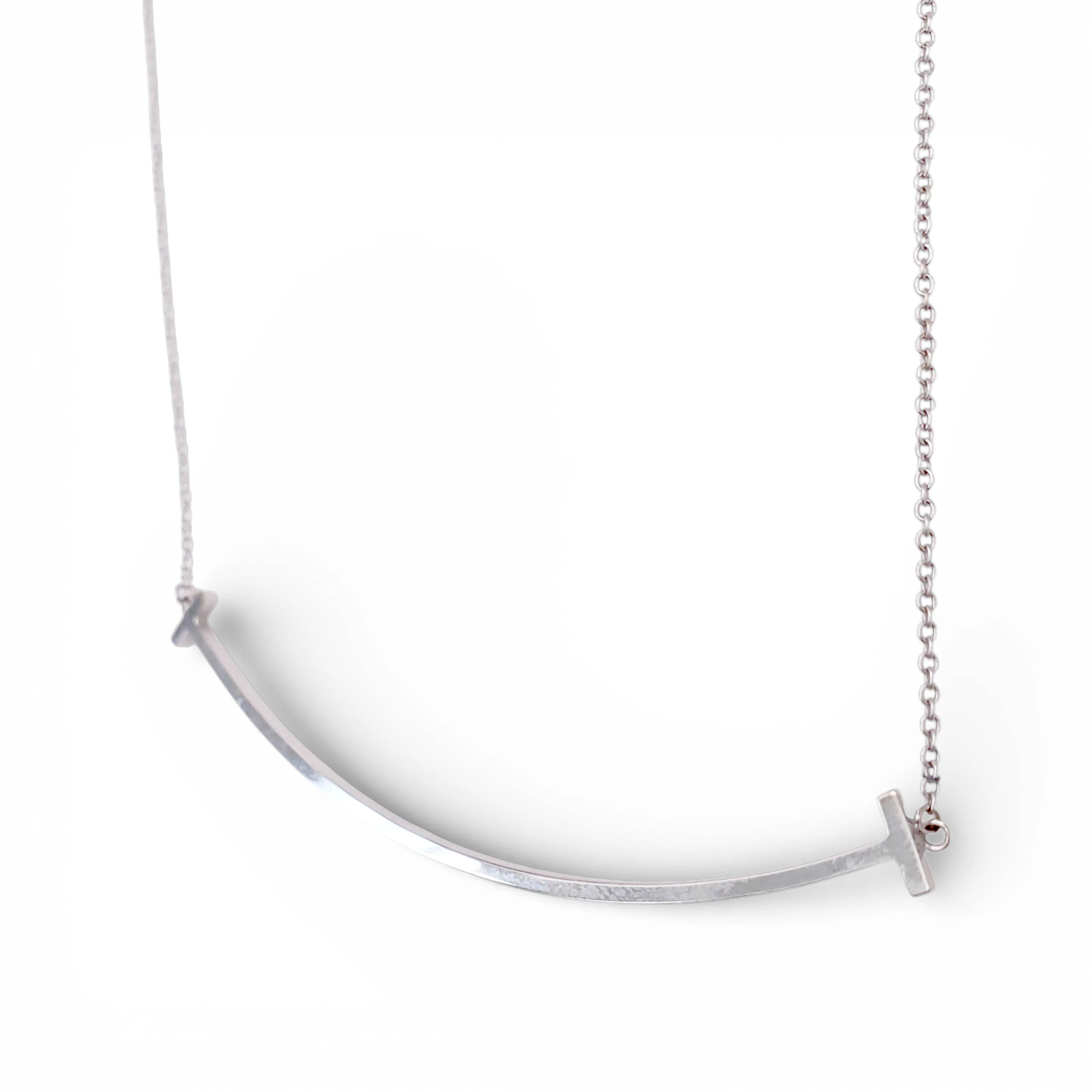 TIFFANY & CO 18K WHITE GOLD LARGE T SMILE NECKLACE - Image 4