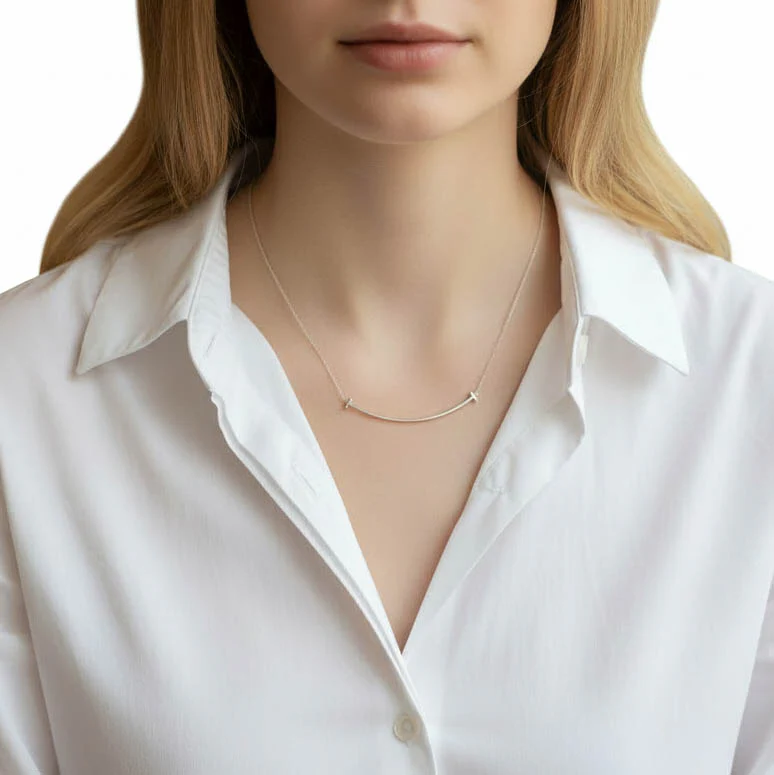 TIFFANY & CO 18K WHITE GOLD LARGE T SMILE NECKLACE - Image 6