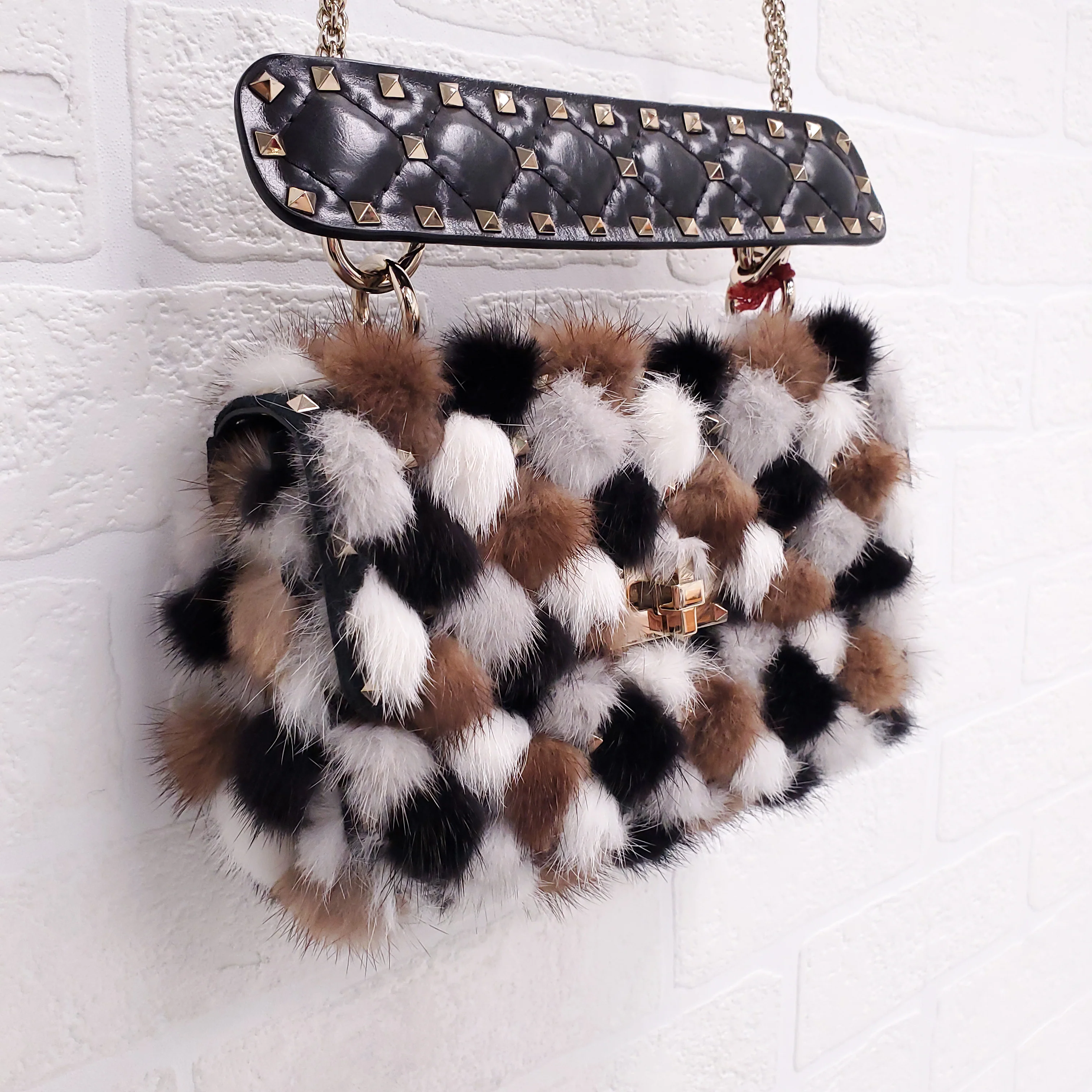 VALENTINO BROWN MINK FUR ROCKSTUD SHOULDER BAG ($8000) - Image 3