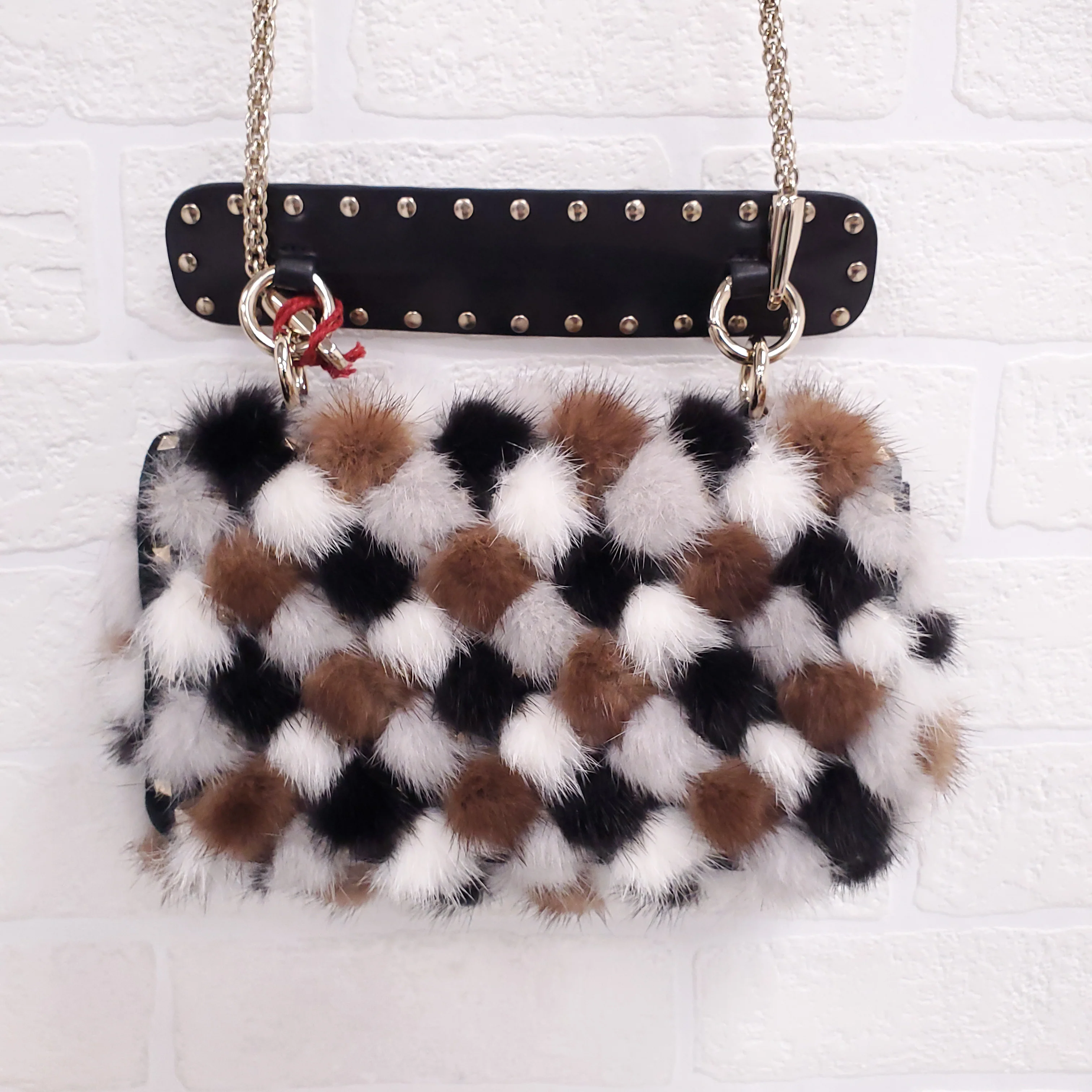 VALENTINO BROWN MINK FUR ROCKSTUD SHOULDER BAG ($8000) - Image 6