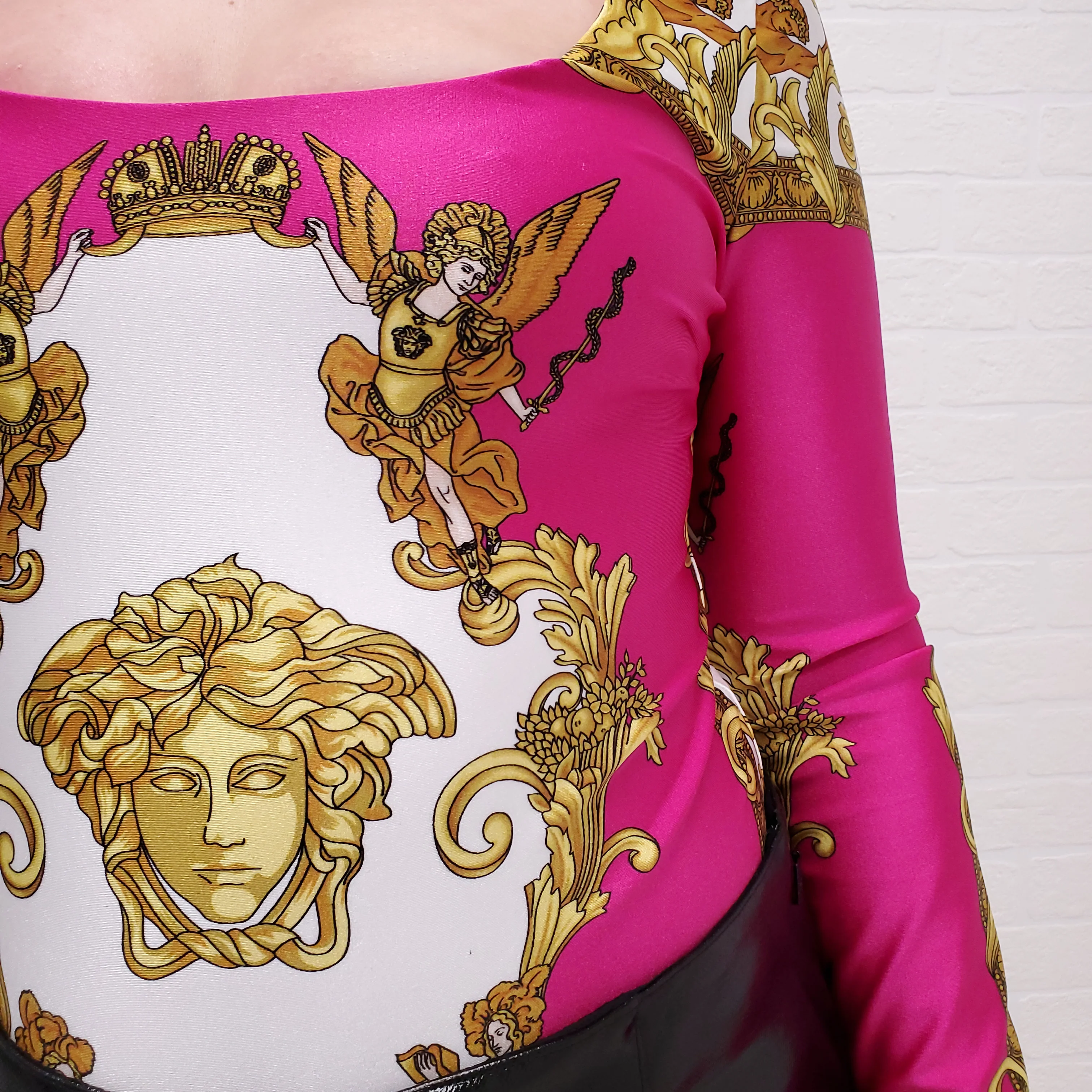 VERSACE MEDUSA RENAISSANCE PRINT BODYSUIT BLACK/GOLD/WHITE - SIZE 44 - Image 4