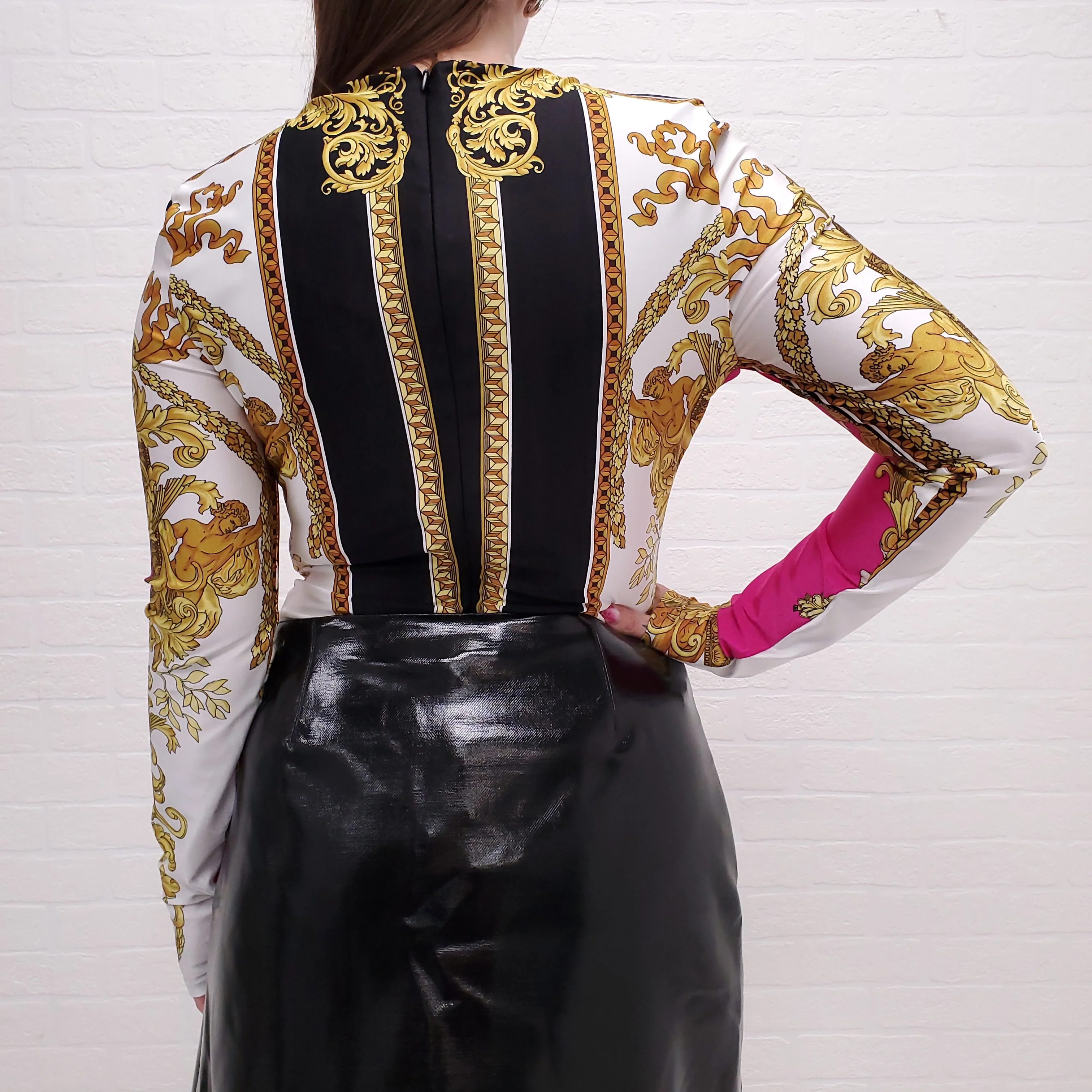 VERSACE MEDUSA RENAISSANCE PRINT BODYSUIT BLACK/GOLD/WHITE - SIZE 44 - Image 7