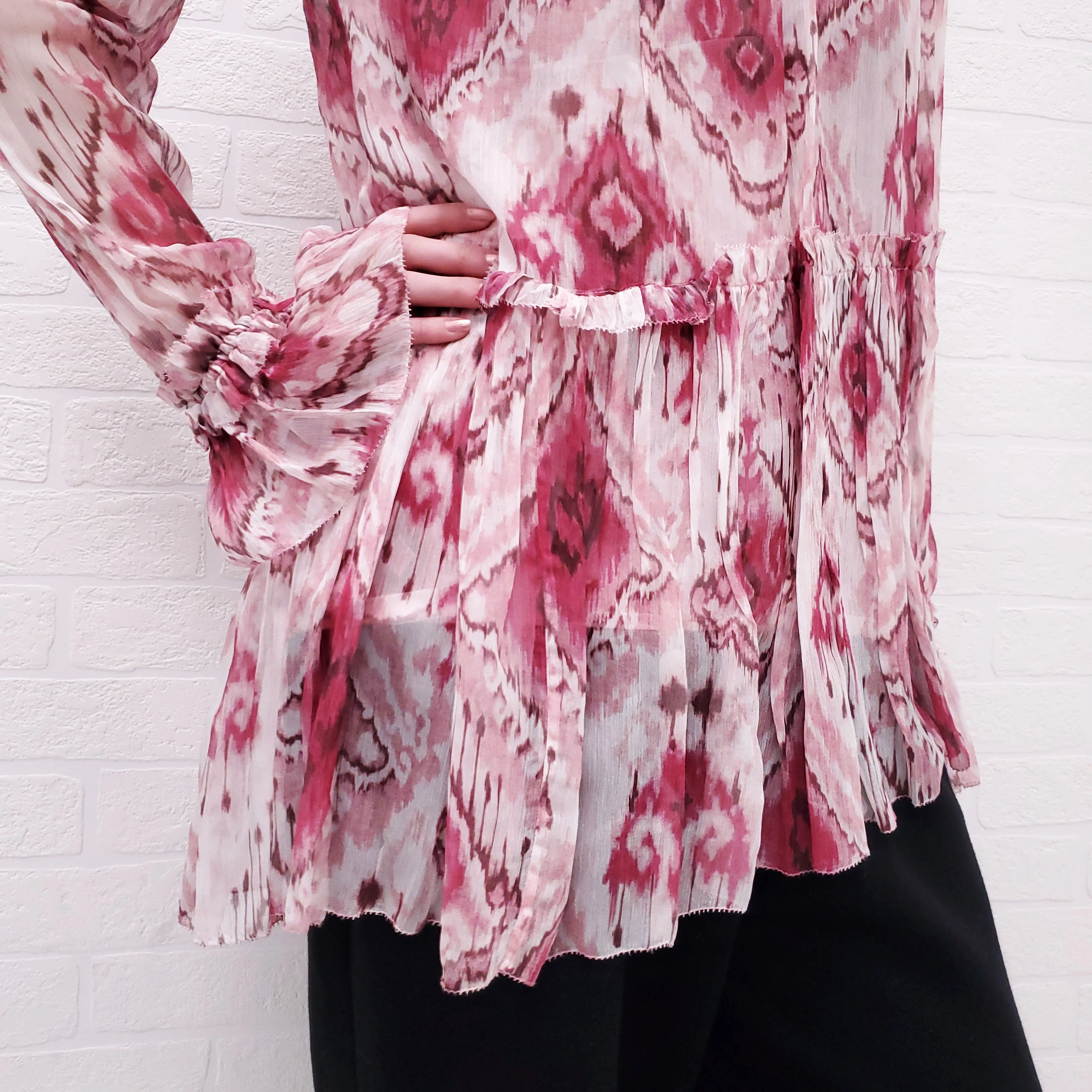 ZIMMERMANN RASPBERRY 'IKAT WAVELENGTH' ASYMMETRIC BLOUSE - SIZE 1/S - Image 3