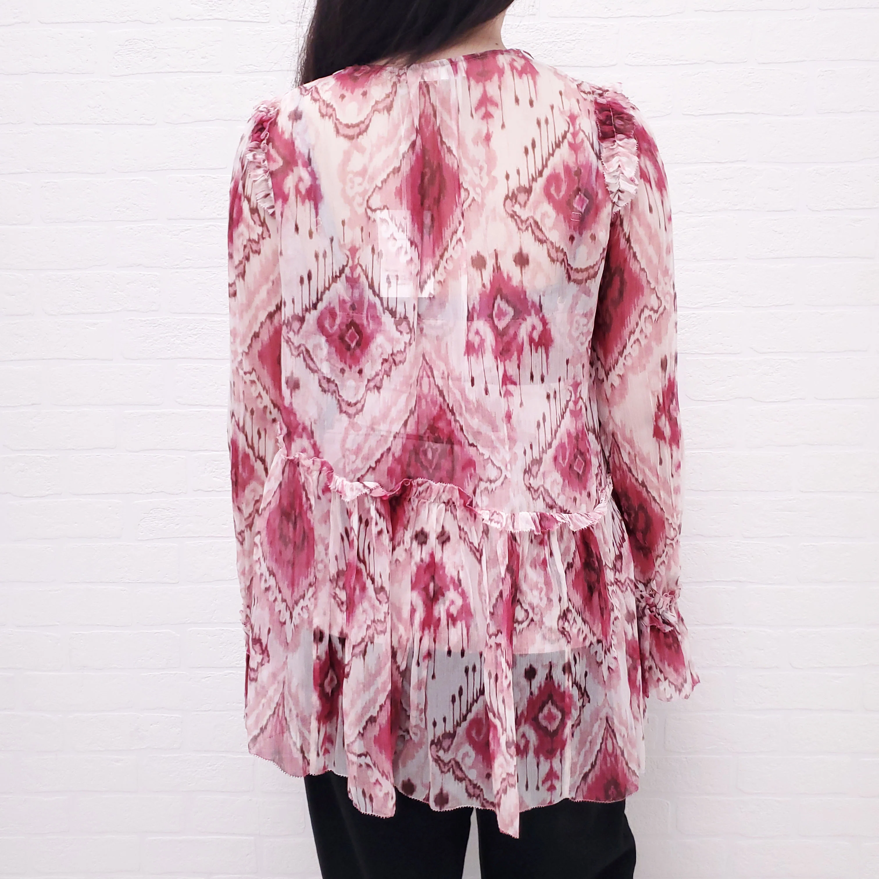 ZIMMERMANN RASPBERRY 'IKAT WAVELENGTH' ASYMMETRIC BLOUSE - SIZE 1/S - Image 6