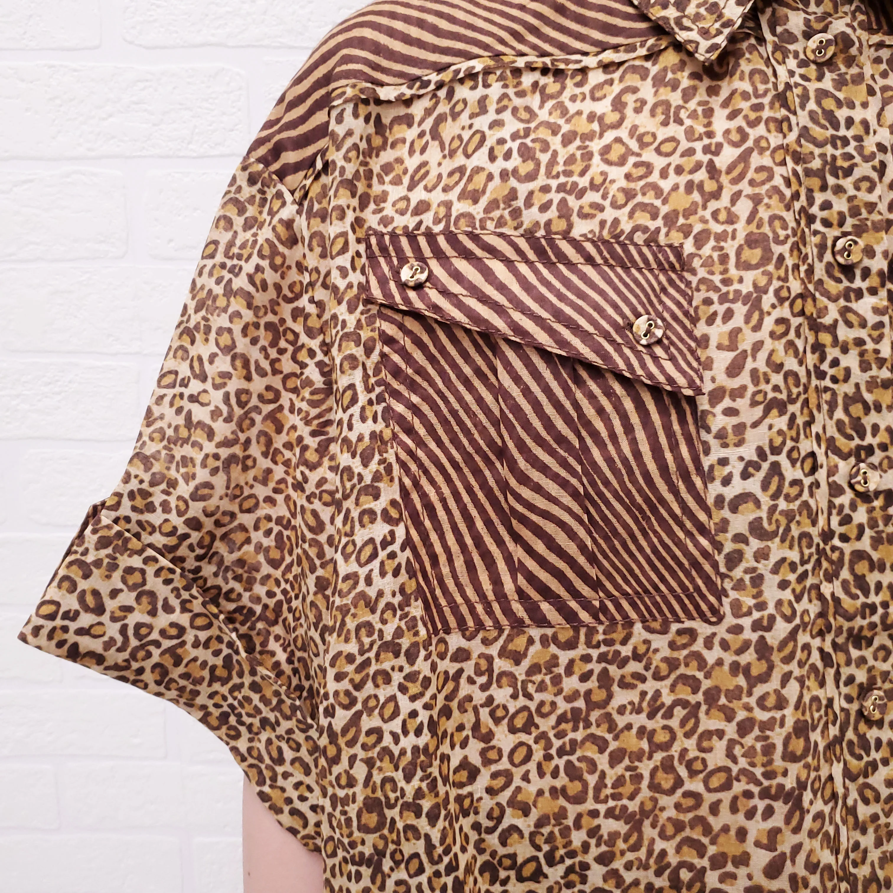 ZIMMERMANN LEOPARD 'SPLICED EMPIRE CUFFED' SHIRT - SIZE 3/L - Image 3