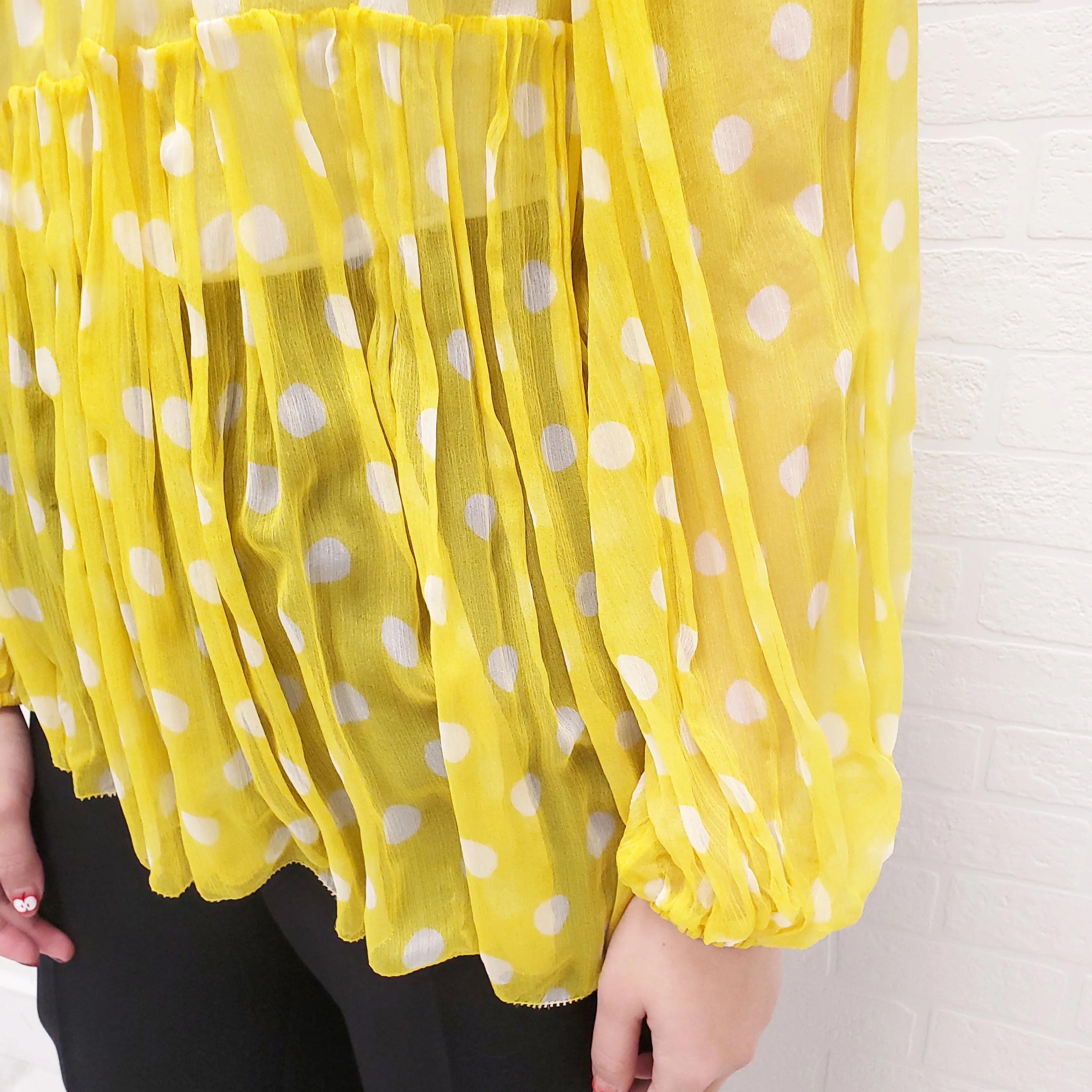 ZIMMERMANN YELLOW POLKA DOT RUFFLE BLOUSE - SIZE 0/XS - Image 3