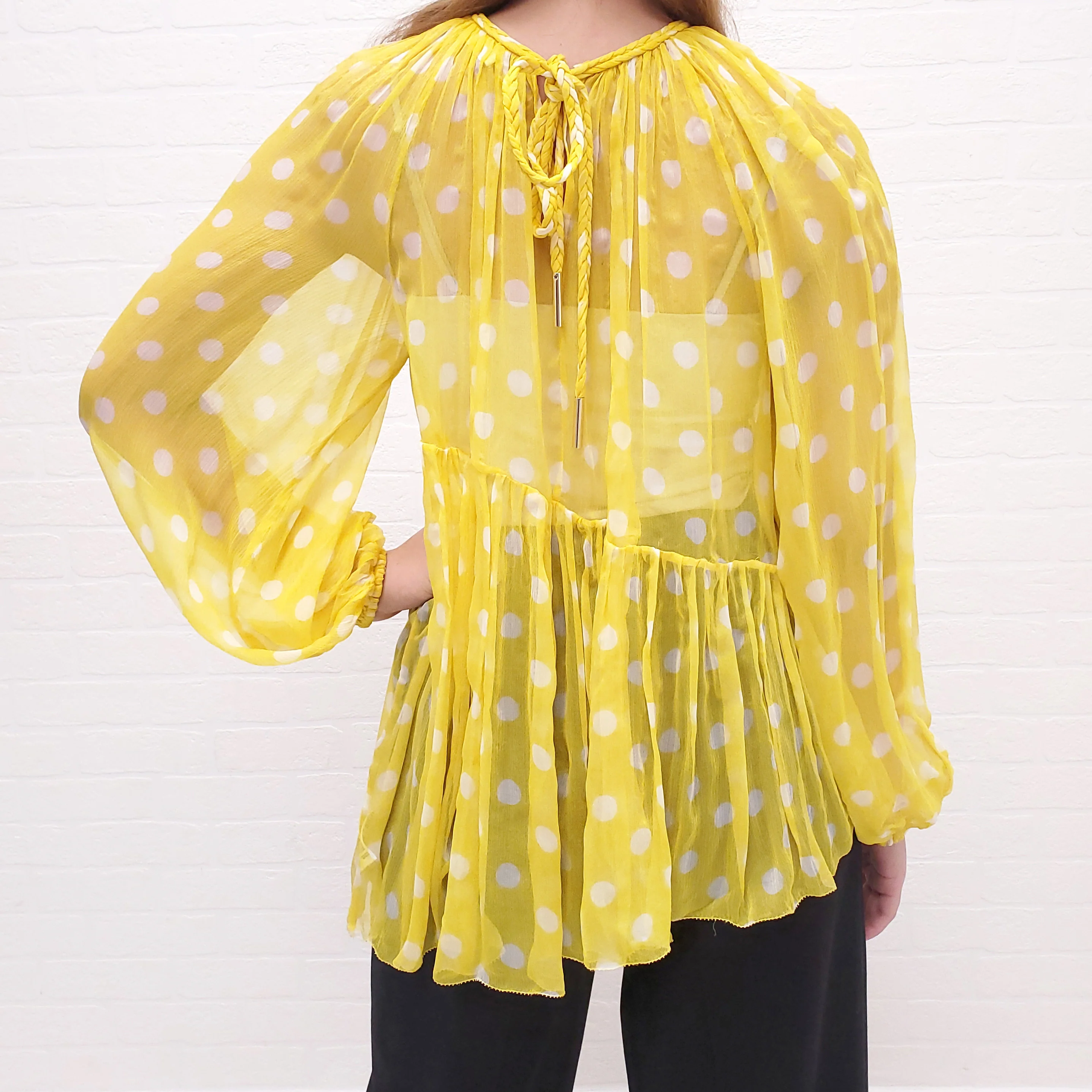 ZIMMERMANN YELLOW POLKA DOT RUFFLE BLOUSE - SIZE 0/XS - Image 4