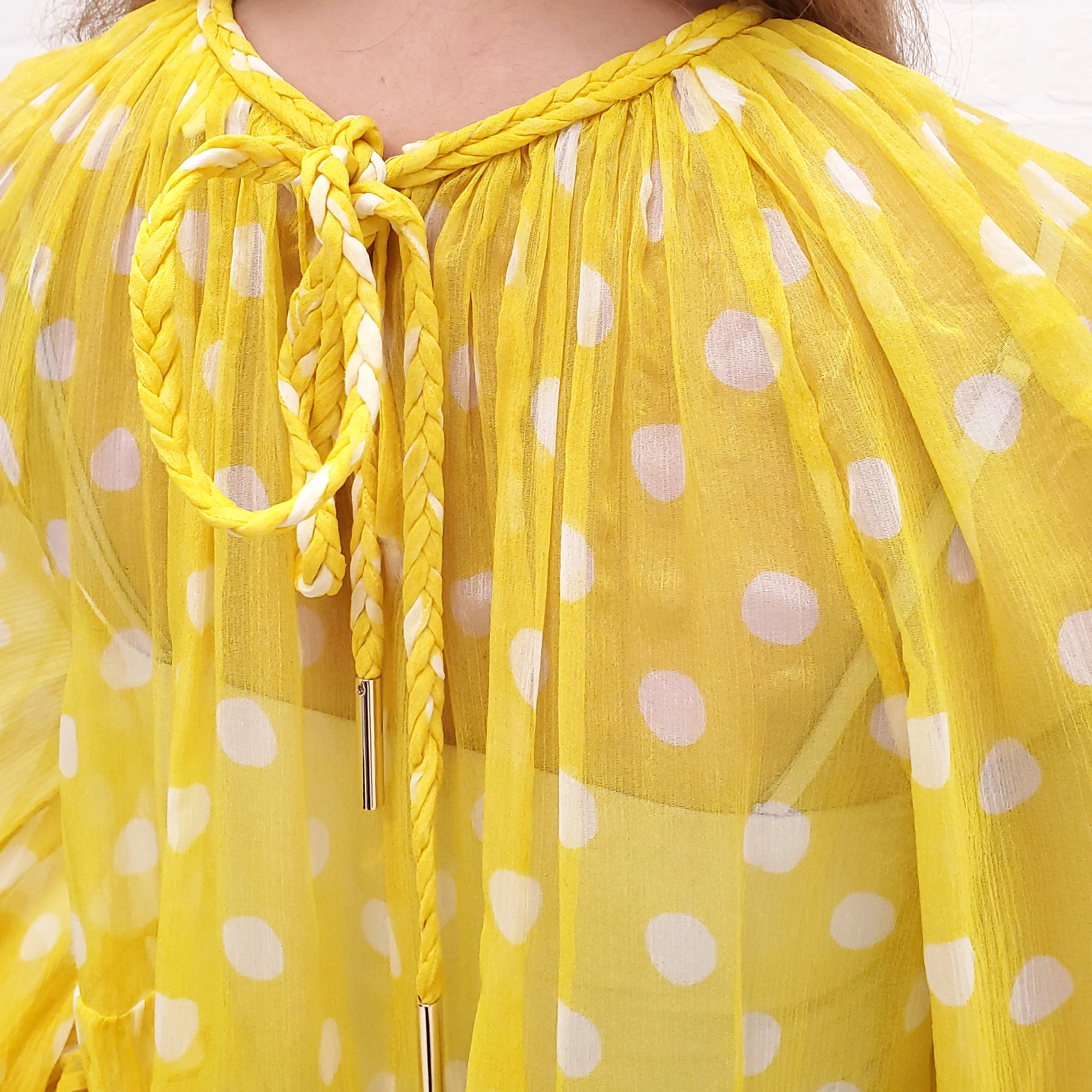 ZIMMERMANN YELLOW POLKA DOT RUFFLE BLOUSE - SIZE 0/XS - Image 5